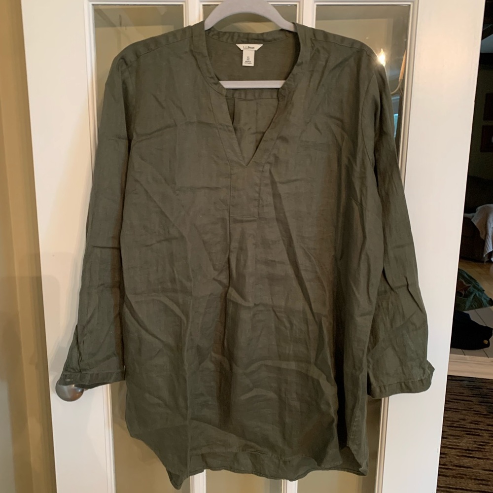 LLBean womens XL olive linen tunic. Never worn. 100% linen
